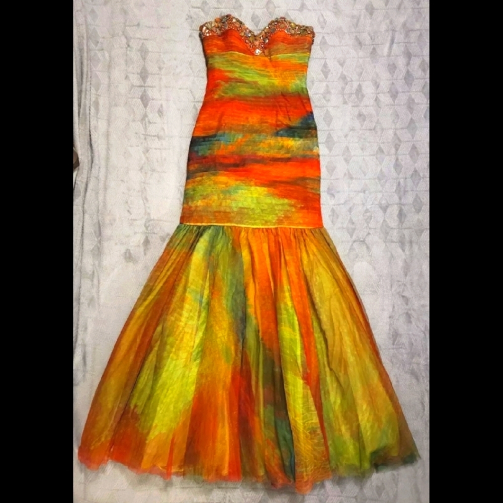 Watercolor Strapless Prom Dress
